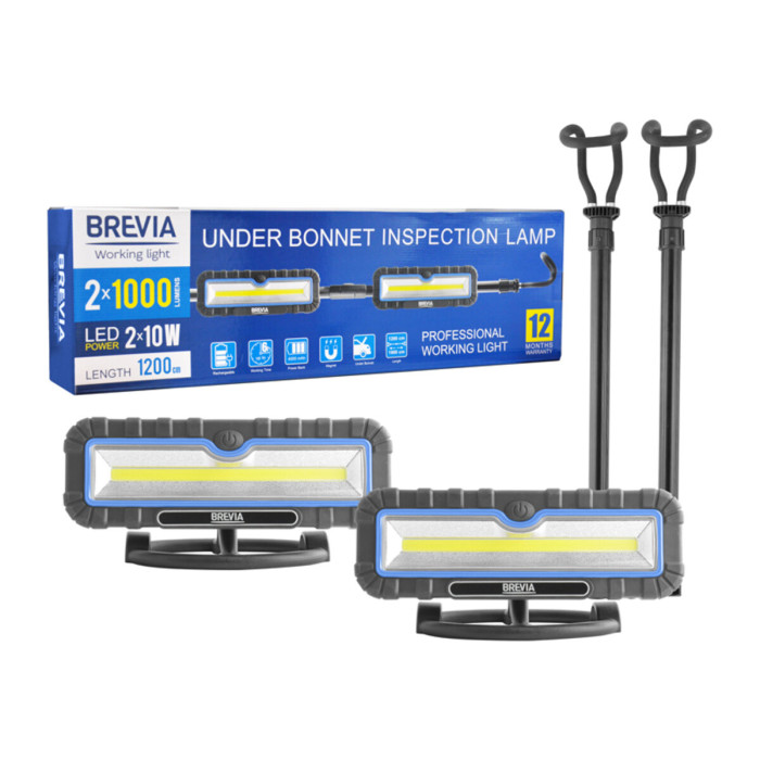 Профессиональная инспекционная лампа Brevia LED 120-190см 2x10W COB 2x1000lm 2x4000mAh Power Bank, type-C  