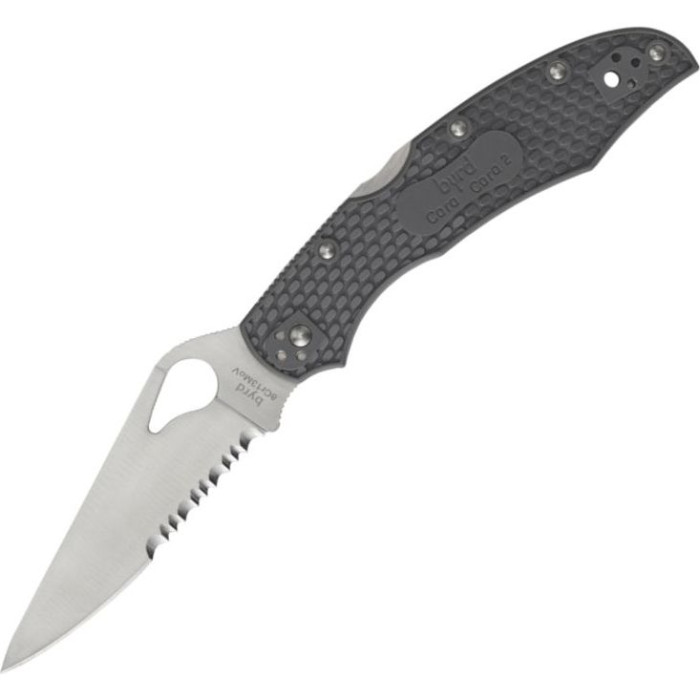 Нож Spyderco Byrd Cara Cara 2, полусеррейтор, серый (BY03PSGY2)  