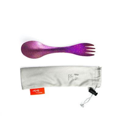 Ложка-вилка титановая 2 в 1 TiTo Titanium - розовая с мешочком