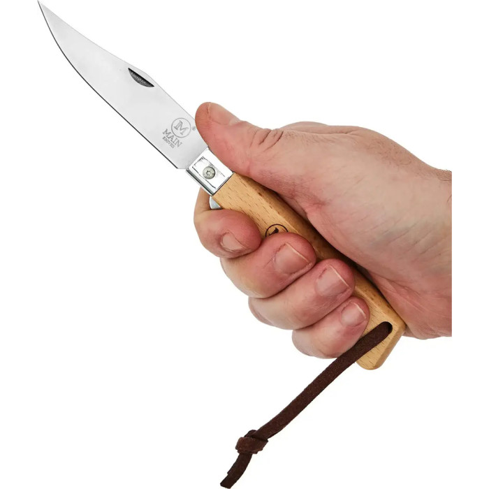 Нож Main Knives Workers line, beech wood handle, clip point blade and PU loop light brown  
