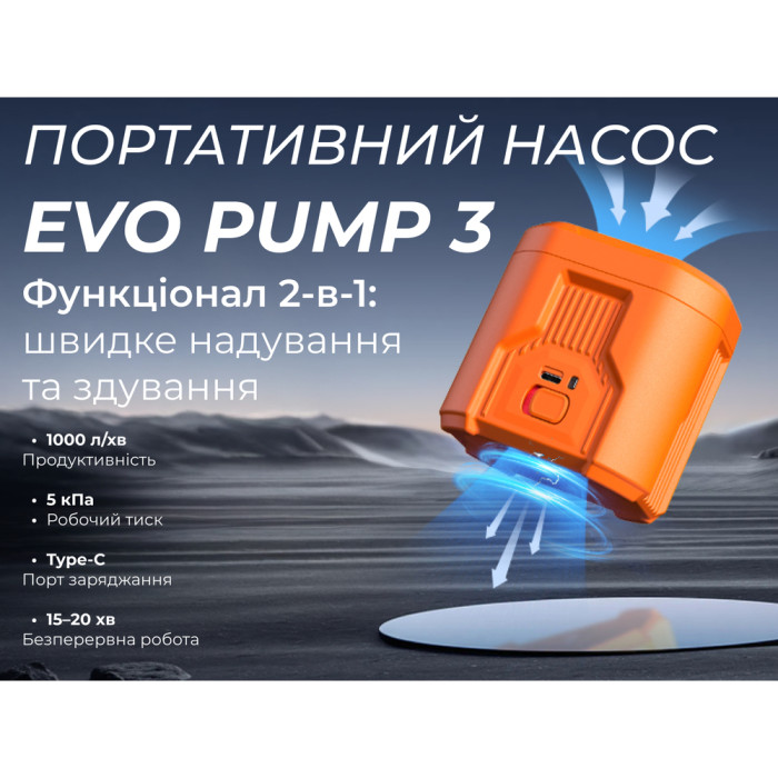Портативный воздушный насос Flextail Evo Pump 3, 1000 л/мин, оранжевый  