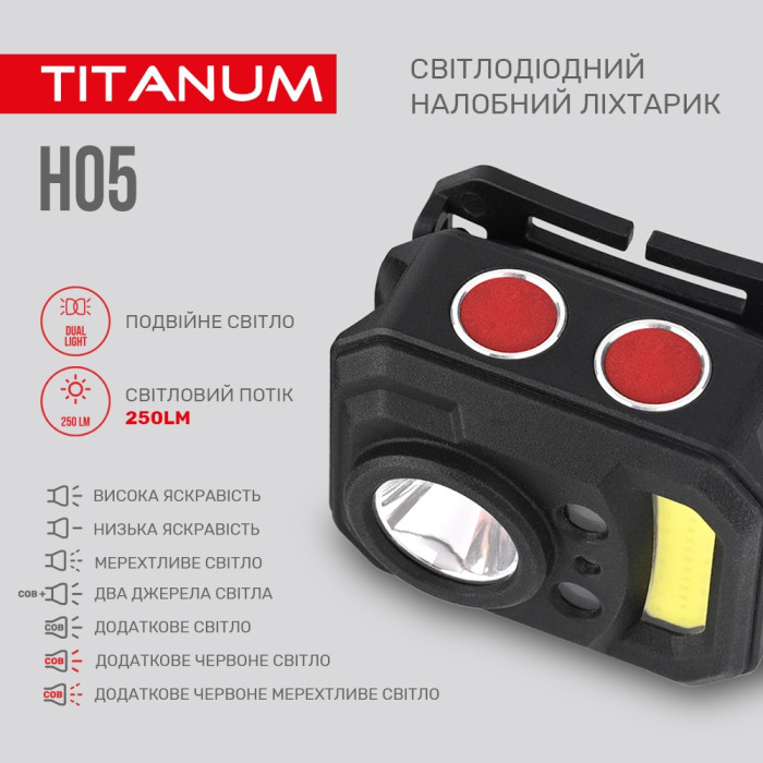 Налобный светодиодный фонарик TITANUM TLF-H05 250Lm 6500K  