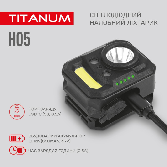 Налобный светодиодный фонарик TITANUM TLF-H05 250Lm 6500K  