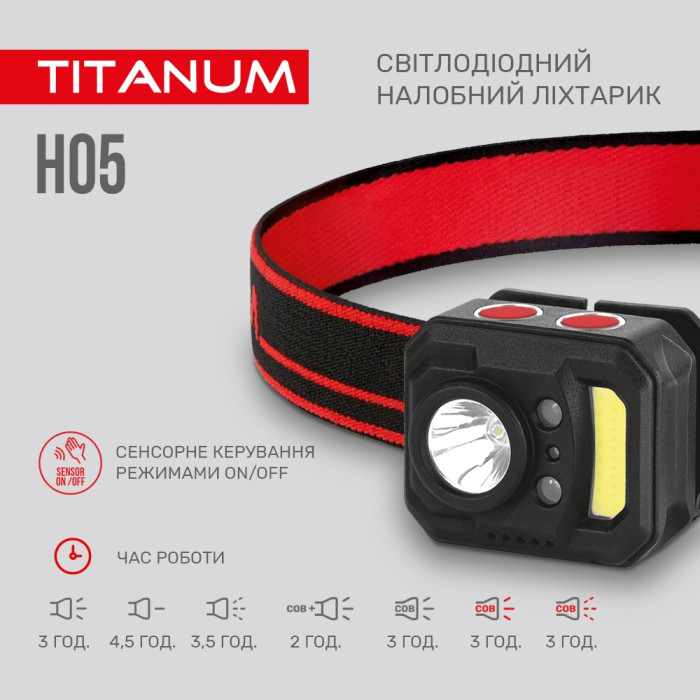 Налобный светодиодный фонарик TITANUM TLF-H05 250Lm 6500K  