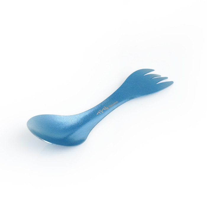 Ложка-вилка титановая 2 в 1 TiTo Titanium - синяя с мешочком  