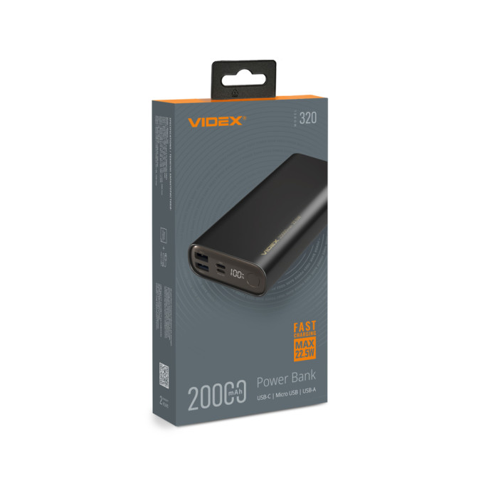 Повербанк 20000mAh VIDEX VPB-320 22.5W Black  