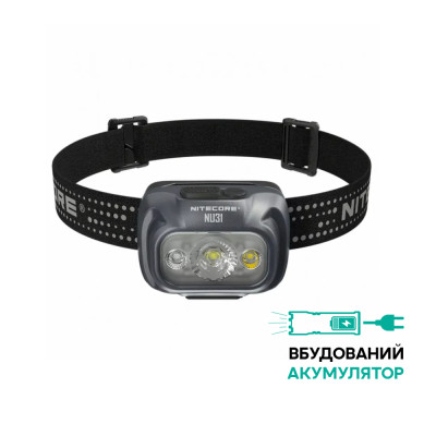 Фонарь налобный Nitecore NU31 (Белый + Красный LED, 550 люмен, 9 режимов, USB-C), серый