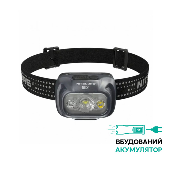 Фонарь налобный Nitecore NU31 (Белый + Красный LED, 550 люмен, 9 режимов, USB-C), серый