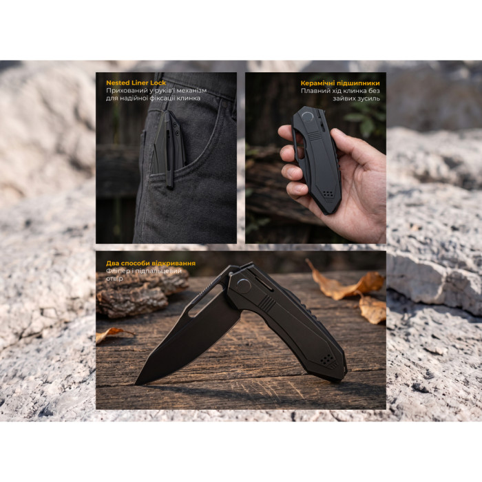 Нож складной туристический Weknife Bogey (9.3 см) Bohler M390 / Titanium черный  