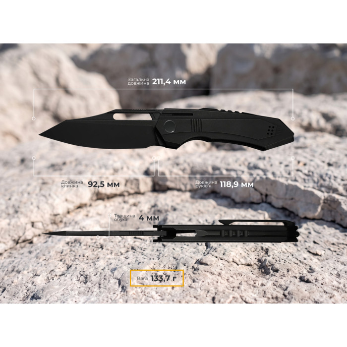 Нож складной туристический Weknife Bogey (9.3 см) Bohler M390 / Titanium черный  