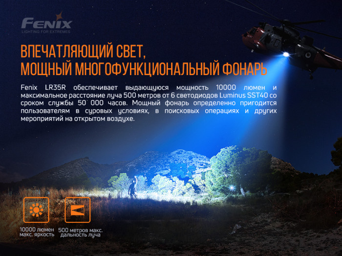 Поисковый фонарь Fenix LR35R 6 x Luminus SST40, 10000 люмен  