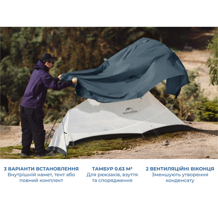 Палатка сверхлегкая двухместная Naturehike Cloud Up Pro CNK2350WS020, 20D, голубой  