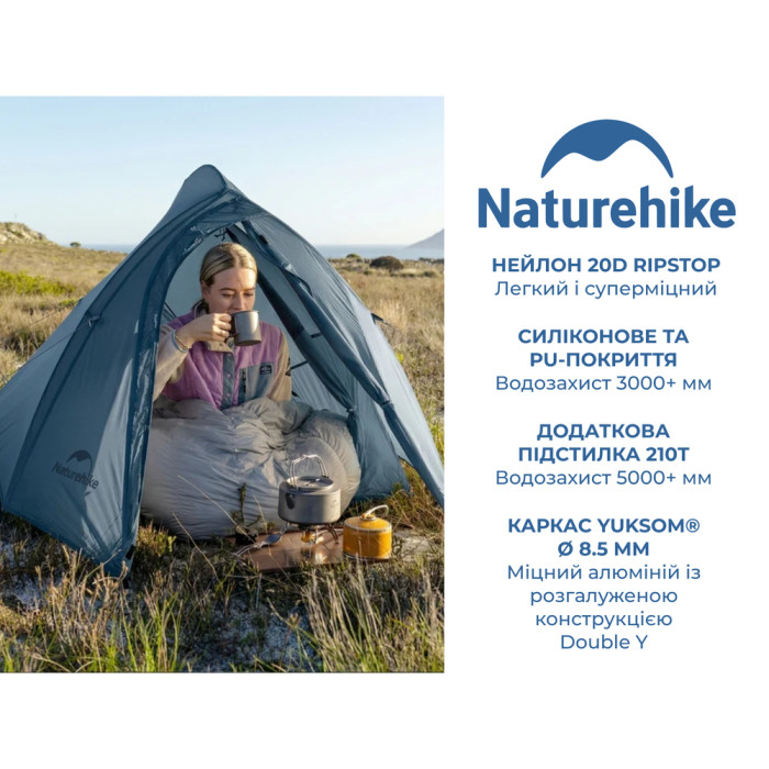 Палатка сверхлегкая двухместная Naturehike Cloud Up Pro CNK2350WS020, 20D, голубой  