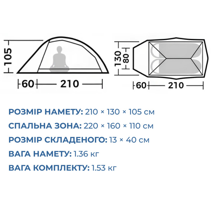 Палатка сверхлегкая двухместная Naturehike Cloud Up Pro CNK2350WS020, 20D, голубой  