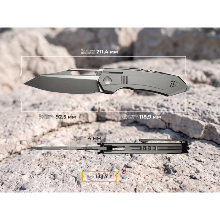 Нож складной туристический Weknife Bogey (9.3 см) Bohler M390 / Titanium серый  