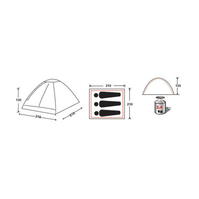 Палатка KingCamp Monodome 3 (KT3010), Red  