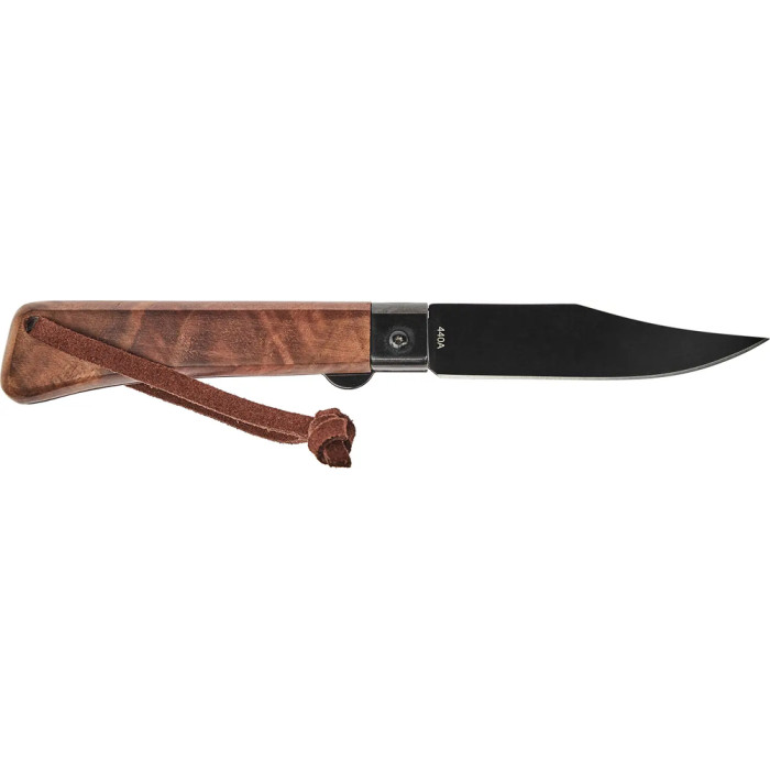 Нож Main Knives Workers line, walnut wood handle, clip point black titanium coat brown  