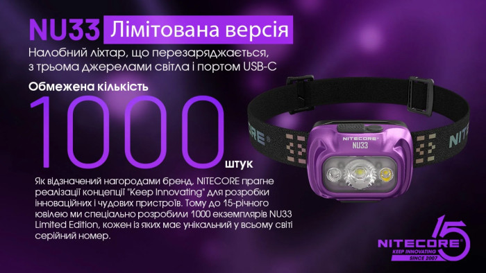 Фонарь налобный Nitecore NU33 limited edition (700 люмен)  