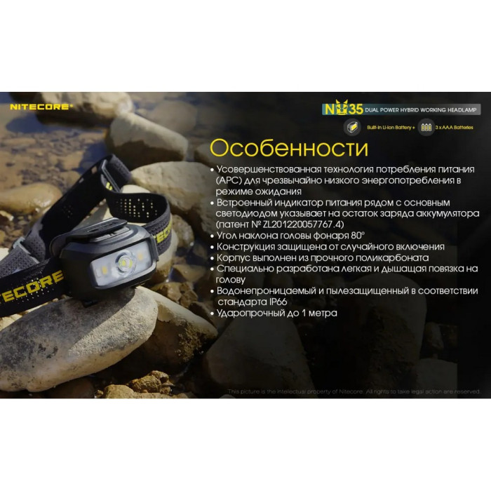 Фонарь налобный Nitecore NU35  