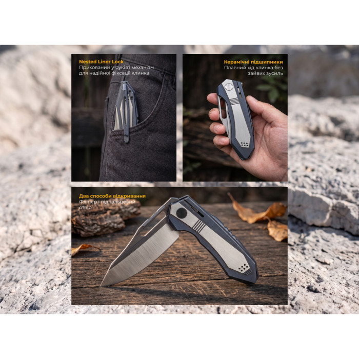 Нож складной туристический Weknife Bogey (9.3 см) Bohler M390 / Titanium синий  