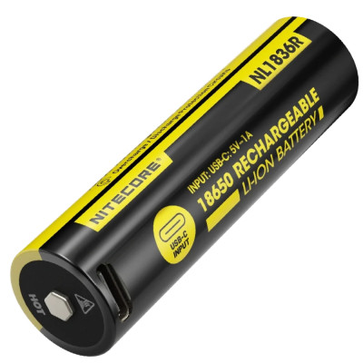 Аккумулятор литиевый Li-Ion 18650 Nitecore NL1836R 3.6V (3600mAh, USB-C), защищенный