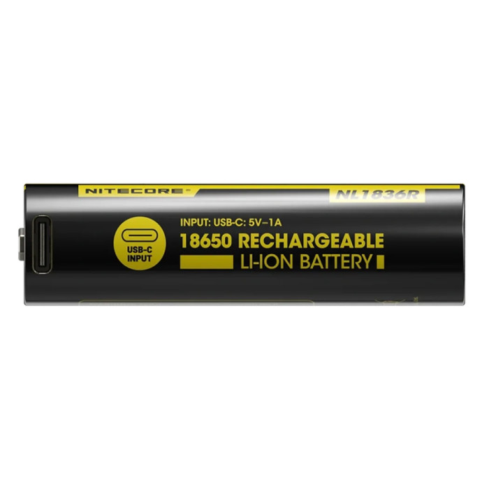 Аккумулятор литиевый Li-Ion 18650 Nitecore NL1836R 3.6V (3600mAh, USB-C), защищенный  