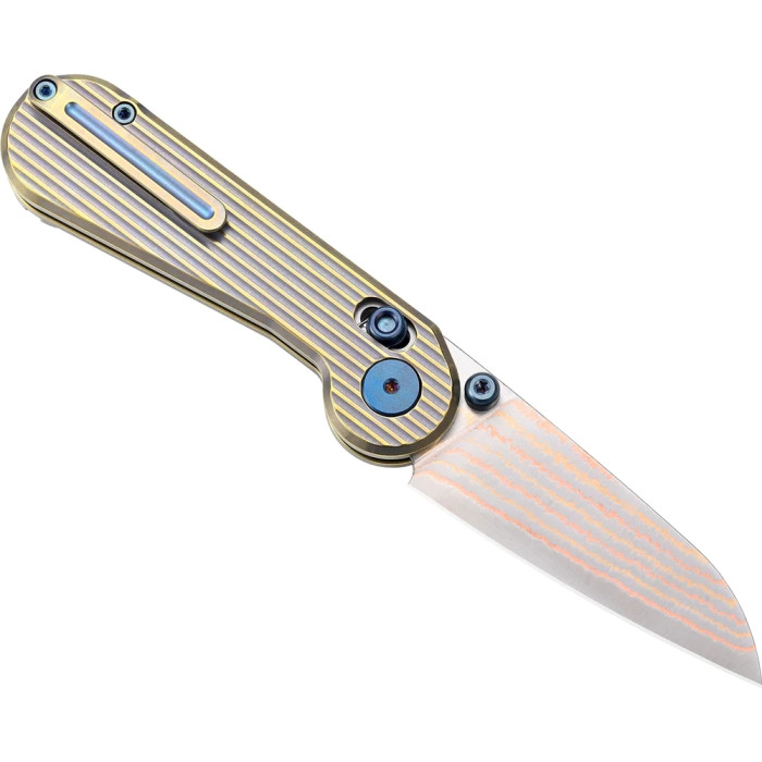 Нож-антистресс Hightron EdgePlay, дамаск с медью, титан TC4, золотистый  