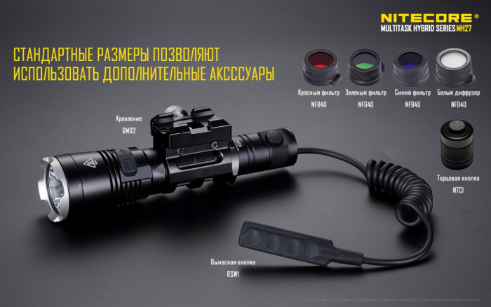 Мультифункциональный фонарь Nitecore MH27, 1000 люмен  