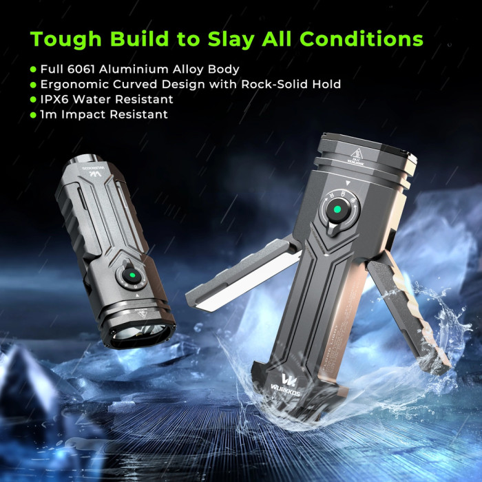 Фонарь Wurkkos HD02 3200lm, 365 nm UV light+520 nm green beam+Side light mode Stepless Dimming, 1×21700 5000mah battery  