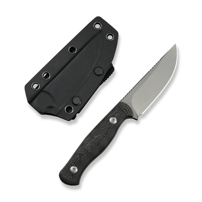 Нож фиксированный туристический Weknife Notchline, (8.7 см) CPM S35VN / Carbon Fiber черный с чехлом  