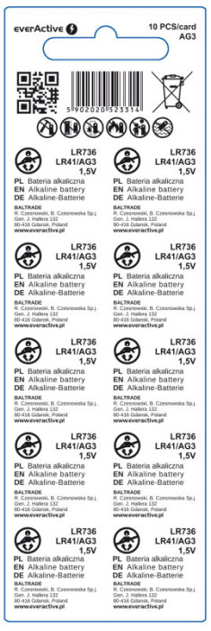 Батарейка щелочная everActive LR41/LR736/G3, 1.5V - 1 шт  