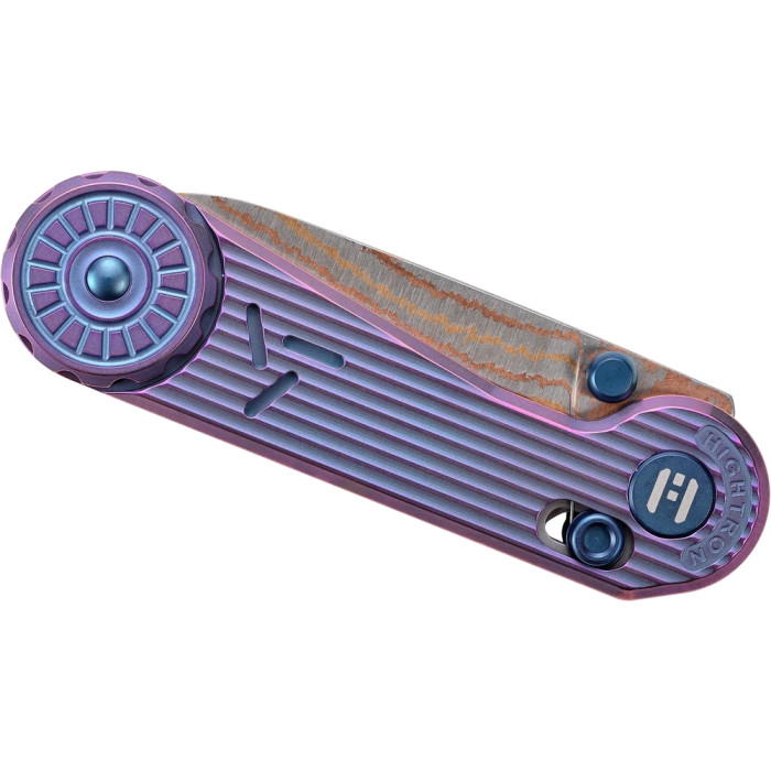 Нож-антистресс Hightron EdgePlay, дамаск с медью, титан TC4, фиолетовый  