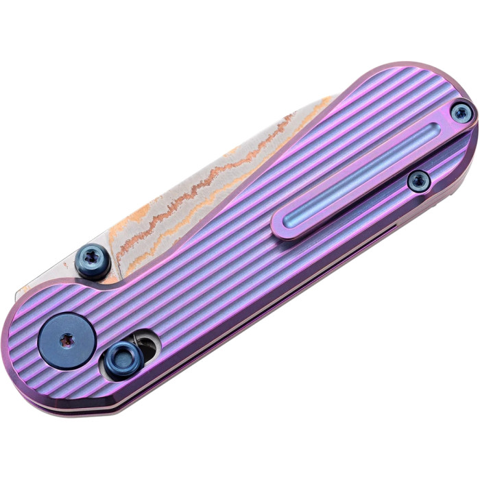 Нож-антистресс Hightron EdgePlay, дамаск с медью, титан TC4, фиолетовый  