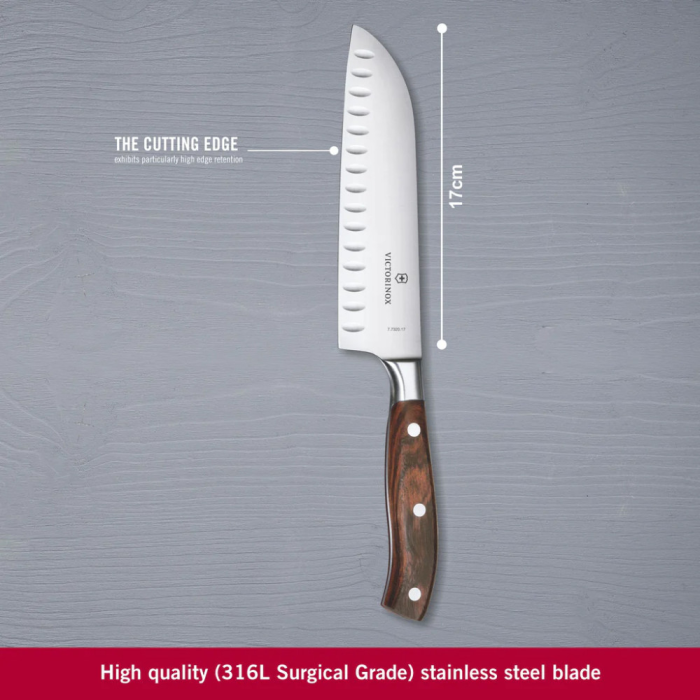Кухонный нож Grand Maitre Wood Santoku 17см рифл. с дерев. ручкой (GB)  