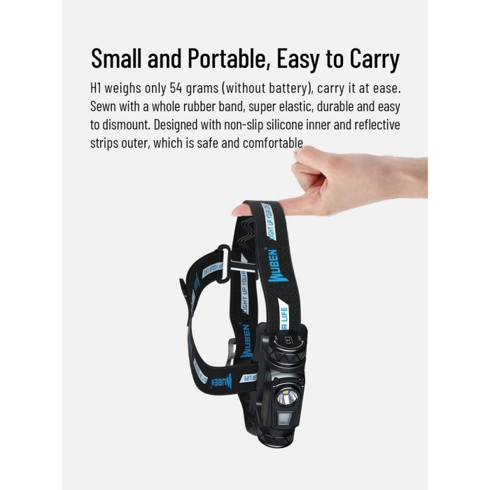 Налобный фонарь Wuben H1 1200 Lm (+аккумулятор 2600 mAh)  