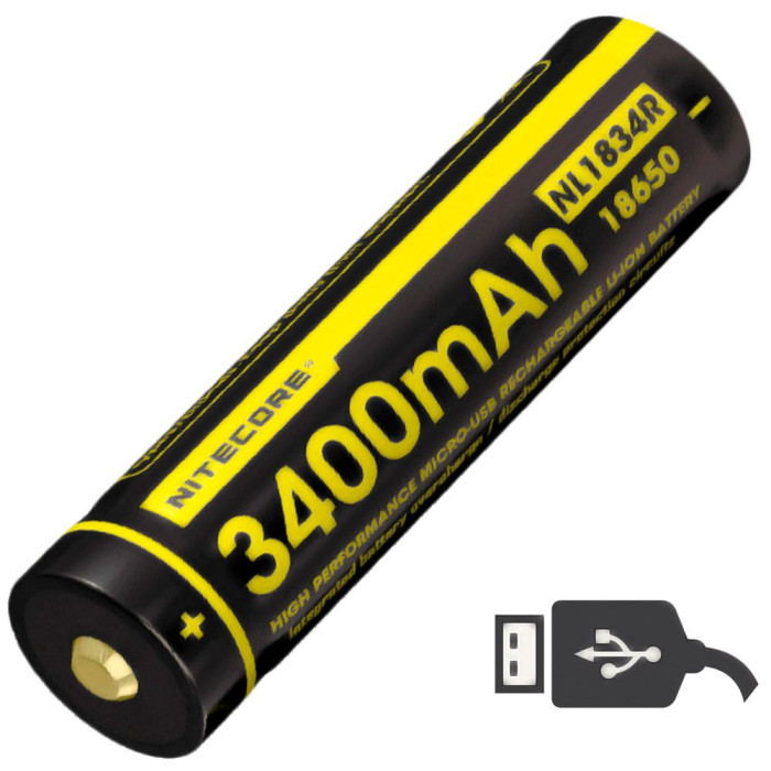 Аккумулятор литиевый Li-Ion Nitecore NL1834R 3400mAh, USB, защищенный  