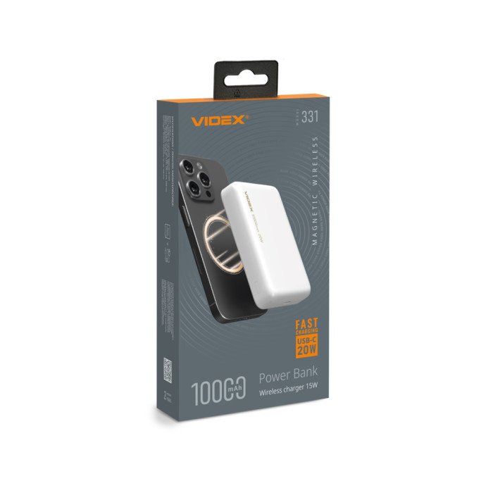 Повербанк с беспроводной зарядкой 10000mAh VIDEX VPB-331 PD20W White  