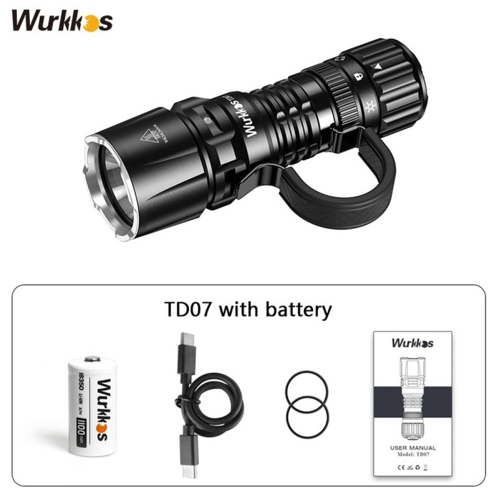 Фонарь Wurkkos TD07 Type C fast charging port +18350 Battery 1300lm, черный  