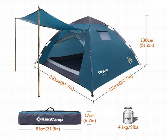 Палатка KingCamp Monza 3 (KT3094), Dark Red  