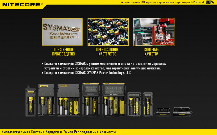 Зарядное устройство Nitecore UGP4 для GoPro Hero 4/3 AHDBT- (401/301/201)  