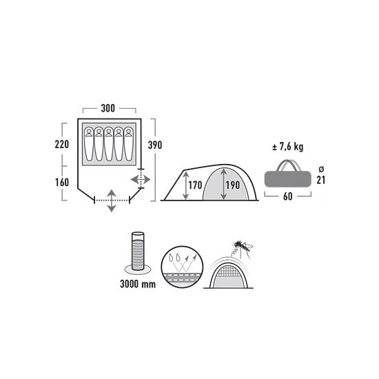 Палатка High Peak Tessin 5 (Dark Grey/Red)  