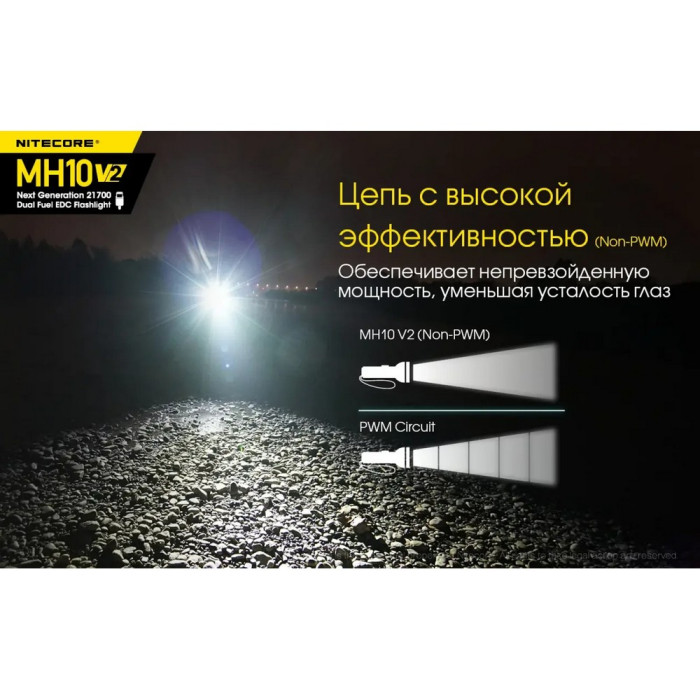 Карманный фонарь Nitecore MH10 v2 ( серый XP-L2 V6, 1200 люмен, 7 режимов, 1х21700, USB), комплект  