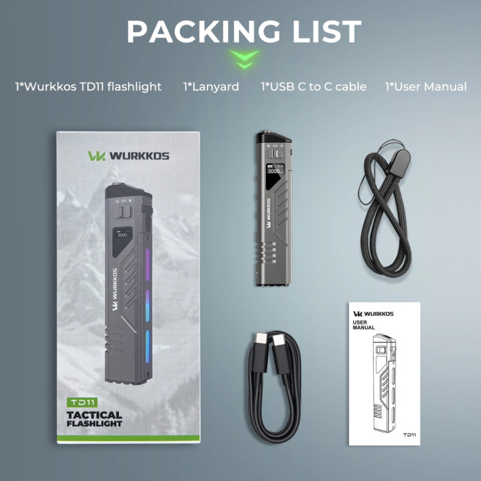 Фонарь Wurkkos TD11 3.7V 1670 mAH Built-in battery 3000lm  