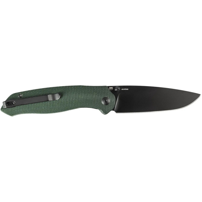 Нож CJRB Aes Black Blade, AR-RPM9, Micarta green  