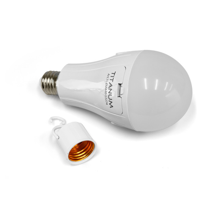 LED лампа аккумуляторная TITANUM A80 12W E27 4000K 230V  