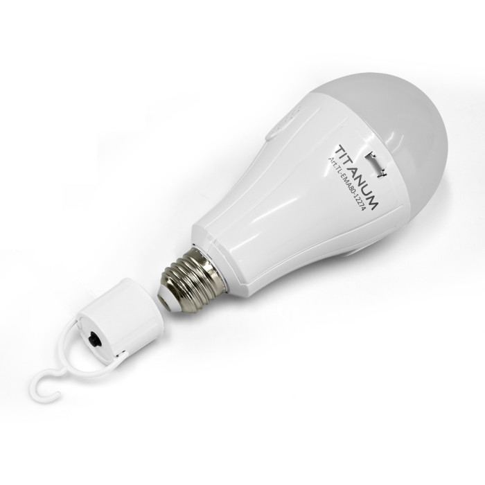 LED лампа аккумуляторная TITANUM A80 12W E27 4000K 230V  