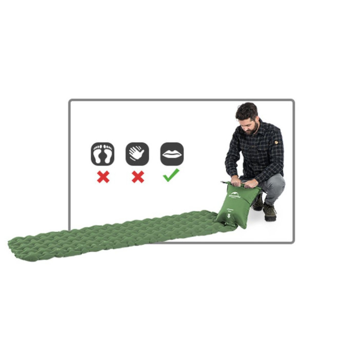 Коврик надувной с подушкой Naturehike FC-12 NH19Z003-P, 65 мм, зеленый  