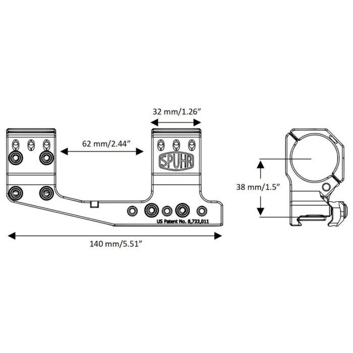 Моноблок Spuhr SP-3022C Gen3, Ø30, H38mm/1,5", Сплав. Picatinny (Вынос 70mm)  