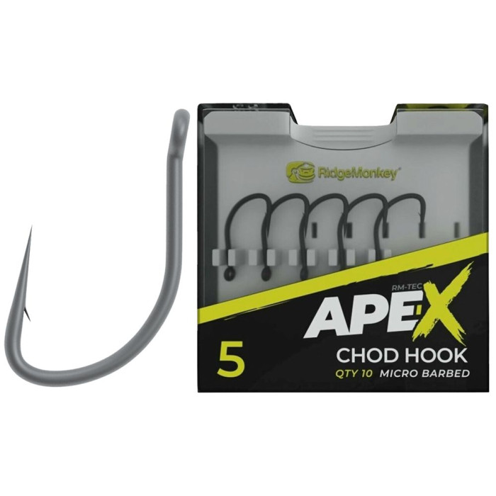Крючок карповый RidgeMonkey Ape-X Chod с бородкой #8 (10 шт/уп)  