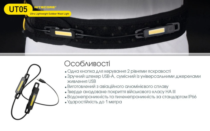 Фонарь сигнальный для бега Nitecore UT05 (400 люмен)  